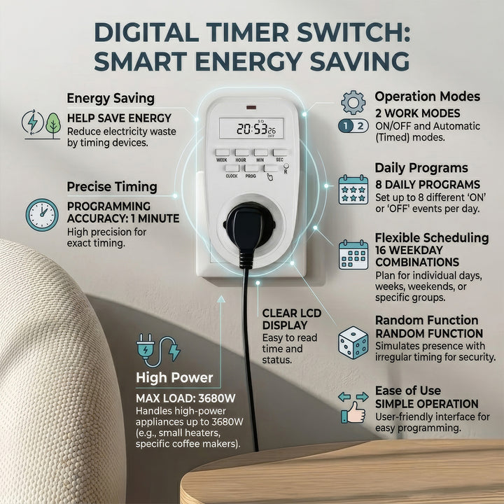GreenBlue digitale klok - timer, max. opladen 16A, IP20, GB362 E