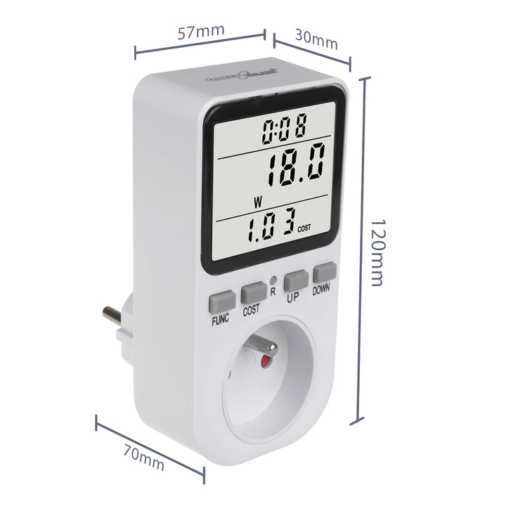 GreenBlue energiemeter, wattmeter, type E, 220-240V AC, 50Hz, max. belasting 16A, IP20, ingebouwde batterij, GB364 E