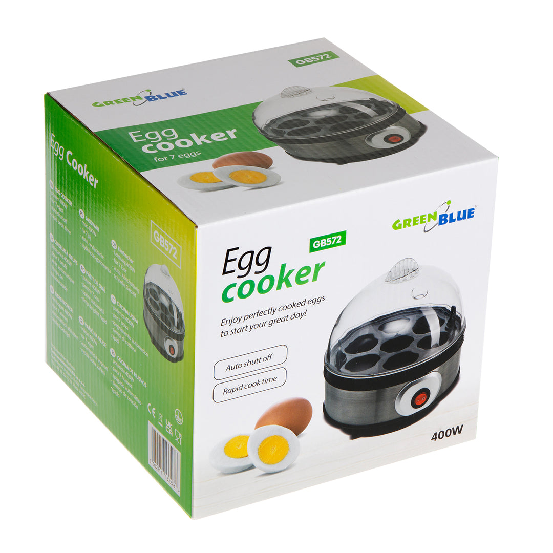 GreenBlue automatische eierkoker, vermogen 400W, maximaal 7 eieren, maatbeker, 220-240V~, 50 Hz, GB572