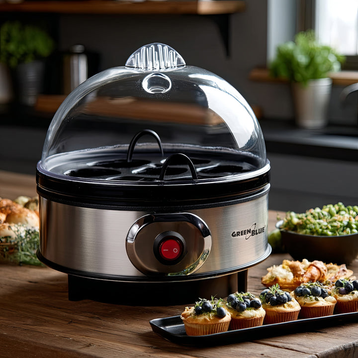 GreenBlue cuiseur d'œufs automatique, puissance 400W, jusqu'à 7 œufs, gobelet gradué, 220-240V~, 50 Hz, GB572