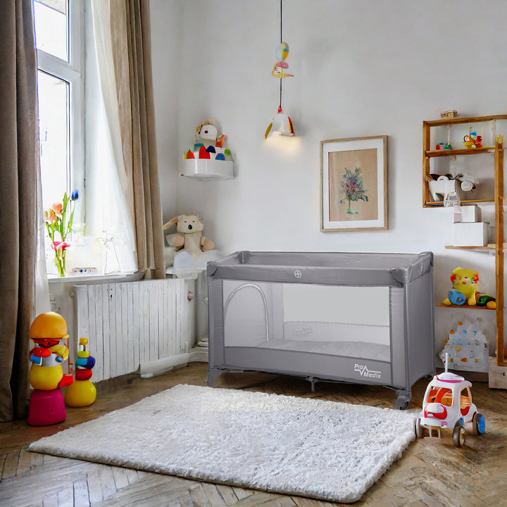 Lit de voyage Promedix, 125x65x74cm, gris, roulettes, housse de protection, PR-803 G + Korbell 26L poubelle à couches usagées