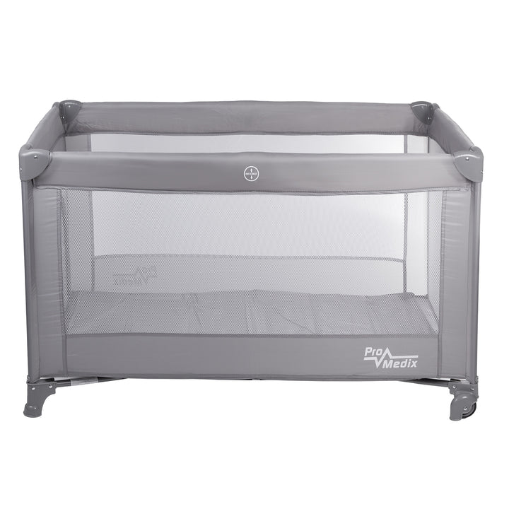 Lit de voyage Promedix, 125x65x74cm, gris, roulettes, housse de protection, PR-803 G + inhalateur Baby fudge PR-810