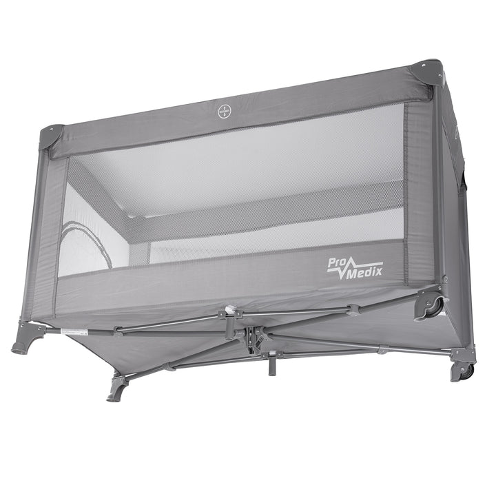 Lit de voyage Promedix, 125x65x74cm, gris, roulettes, housse de protection, PR-803 G + inhalateur Baby fudge PR-810