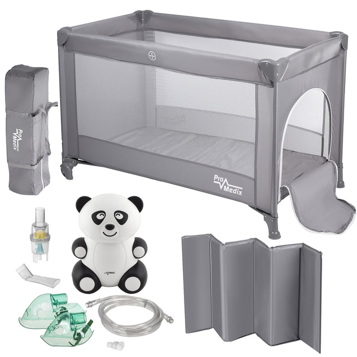 Promedix reiswieg, 125x65x74cm, grijs, wielen, beschermhoes, PR-803 G + Panda baby-inhalator PR-812