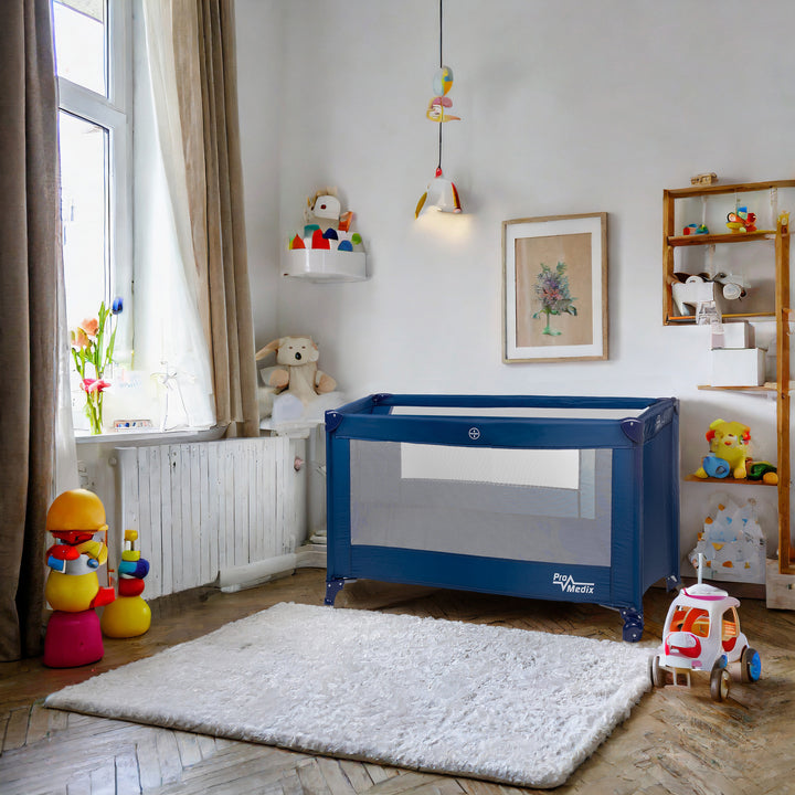 Lit de voyage Promedix, 125x65x74cm, bleu, roulettes, housse de protection, PR-803B + Corbell 16L poubelle à couches usagées