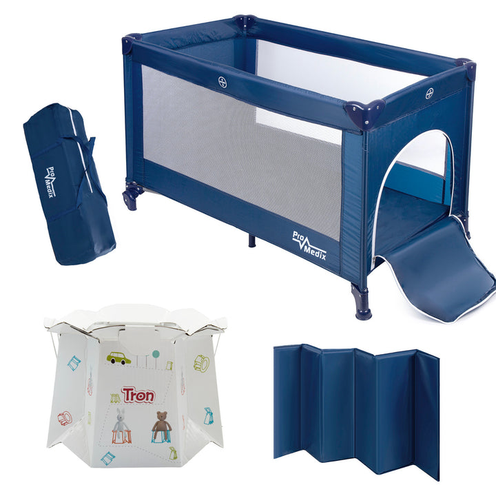 Lit de voyage Promedix, 125x65x74cm, bleu, roulettes, housse de protection, PR-803 B