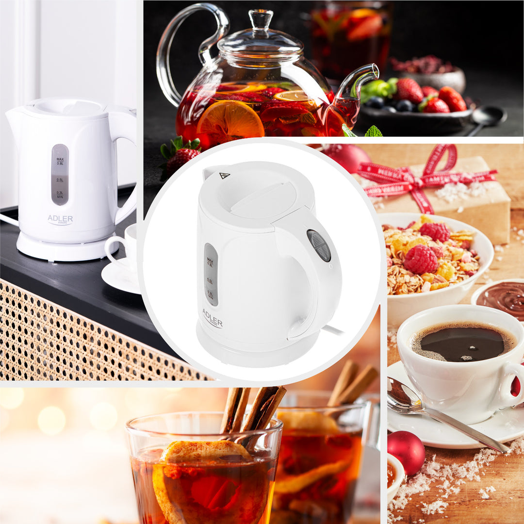 Bouilloire électrique sans fil Adler, capacité 0,8 L, puissance 850 W, AD1371