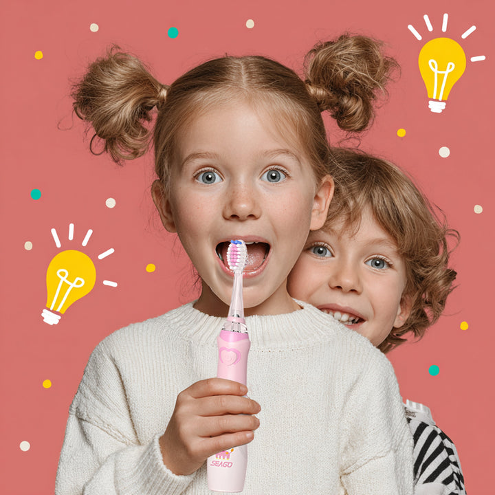 SEAGO sonische tandenborstel voor kinderen, roze, 1xAA 1,5V (niet inbegrepen), 3 tips, SG-977 Roze