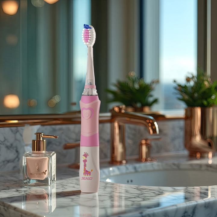 SEAGO sonische tandenborstel voor kinderen, roze, 1xAA 1,5V (niet inbegrepen), 3 tips, SG-977 Roze