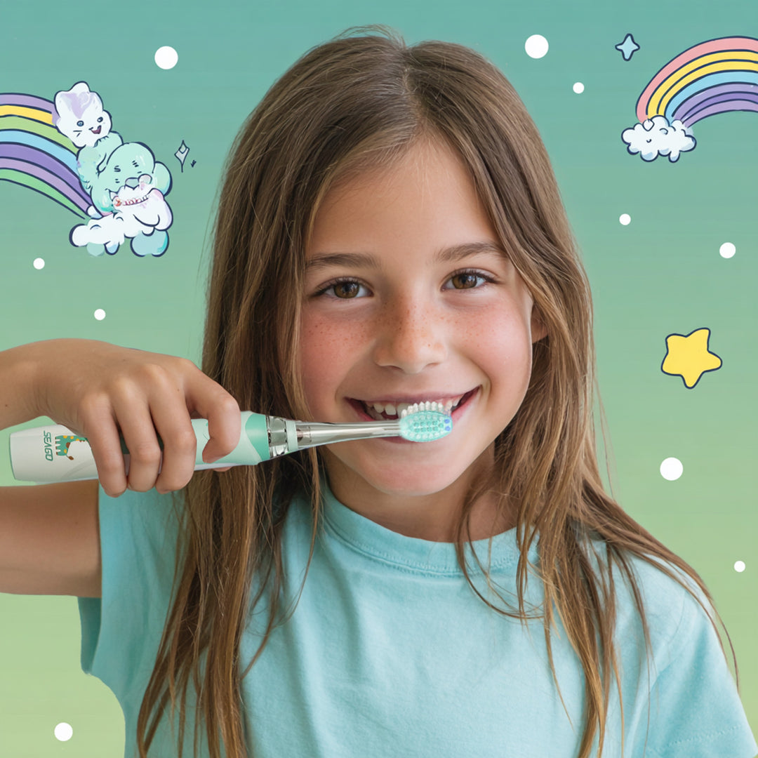 SEAGO sonische tandenborstel voor kinderen, groene kleur, 1xAA 1,5V (niet inbegrepen), 3 tips, SG-977 Groen