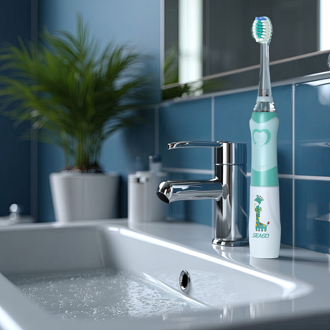 SEAGO sonische tandenborstel voor kinderen, groene kleur, 1xAA 1,5V (niet inbegrepen), 3 tips, SG-977 Groen
