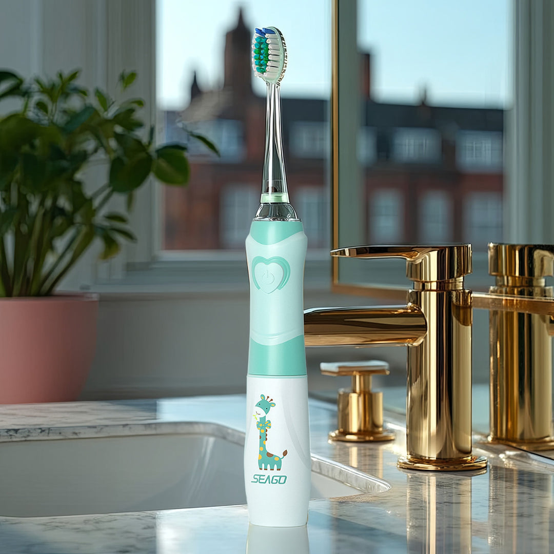 SEAGO sonische tandenborstel voor kinderen, groene kleur, 1xAA 1,5V (niet inbegrepen), 3 tips, SG-977 Groen