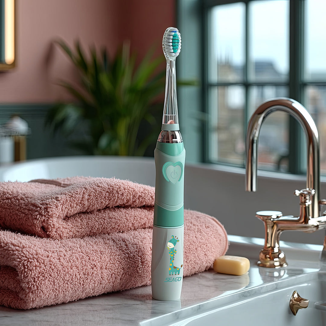SEAGO sonische tandenborstel voor kinderen, groene kleur, 1xAA 1,5V (niet inbegrepen), 3 tips, SG-977 Groen