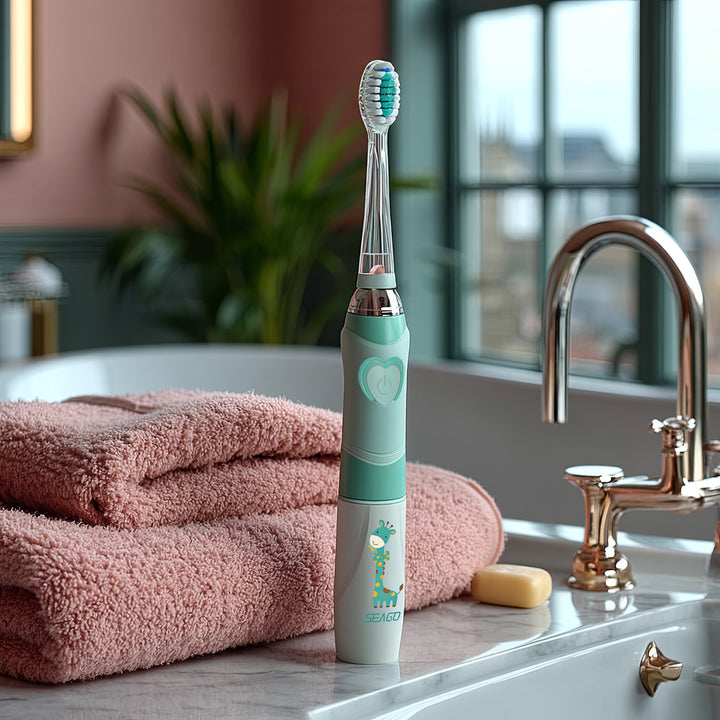 SEAGO sonische tandenborstel voor kinderen, groene kleur, 1xAA 1,5V (niet inbegrepen), 3 tips, SG-977 Groen