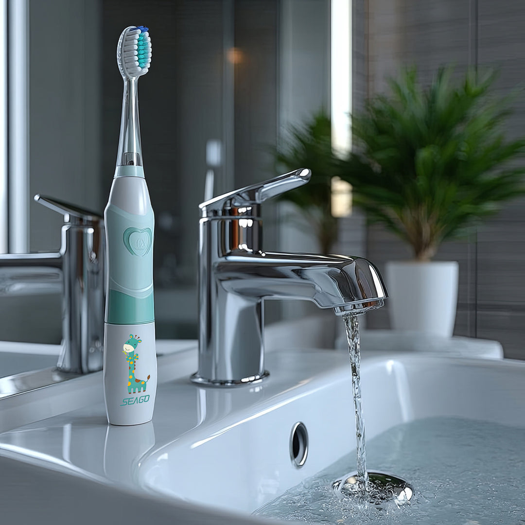 SEAGO sonische tandenborstel voor kinderen, groene kleur, 1xAA 1,5V (niet inbegrepen), 3 tips, SG-977 Groen