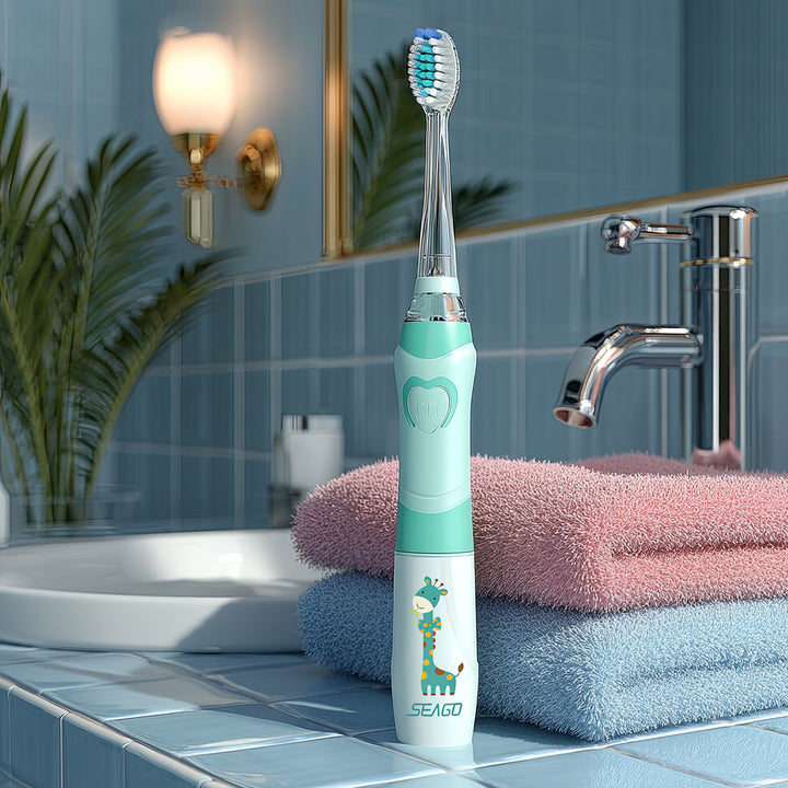 SEAGO sonische tandenborstel voor kinderen, groene kleur, 1xAA 1,5V (niet inbegrepen), 3 tips, SG-977 Groen