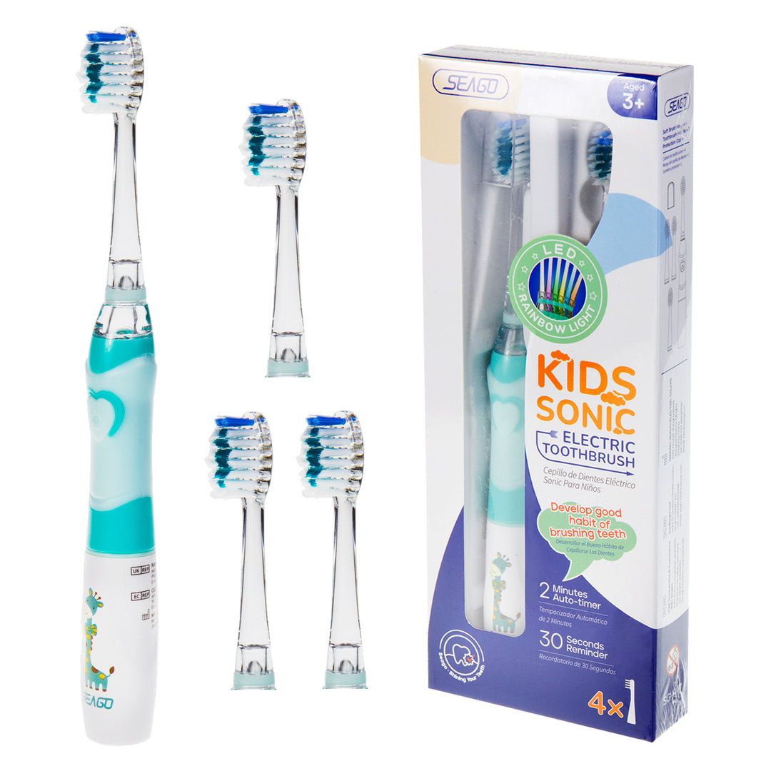 Brosse à dents sonique pour enfants SEAGO, couleur verte, 1xAA 1,5V (non inclus), 3 embouts, SG-977 Green