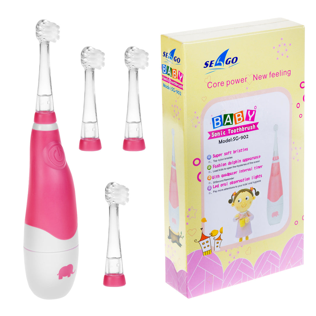 SEAGO sonische tandenborstel voor kinderen, roze, 1xAA 1,5V (niet inbegrepen), 4 tips, SG-902 Roze