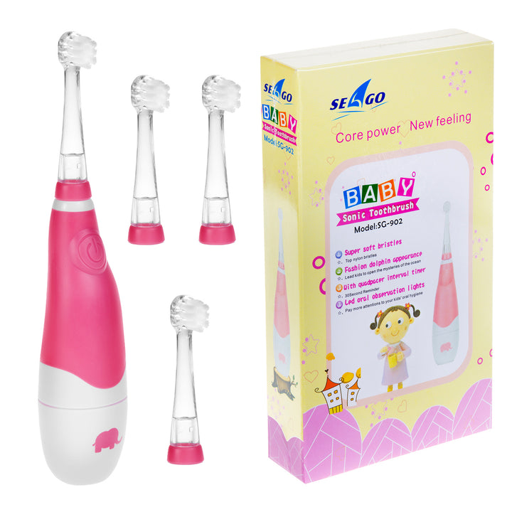 Brosse à dents sonique pour enfants SEAGO, rose, 1xAA 1,5V (non inclus), 4 embouts, SG-902 Pink