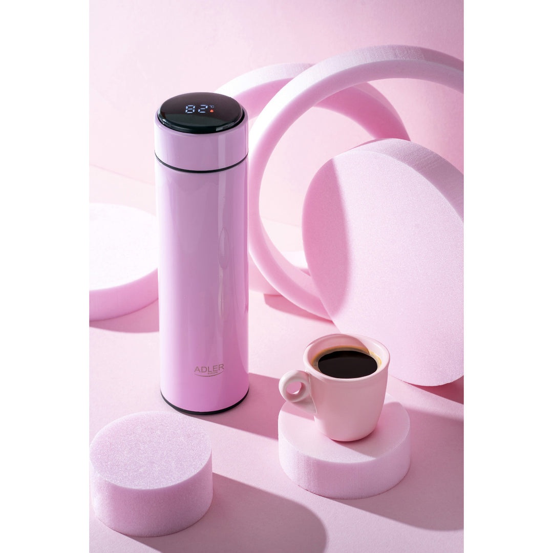 Thermos Adler, écran tactile LED, capacité 473 ml, couleur rose, AD 4506