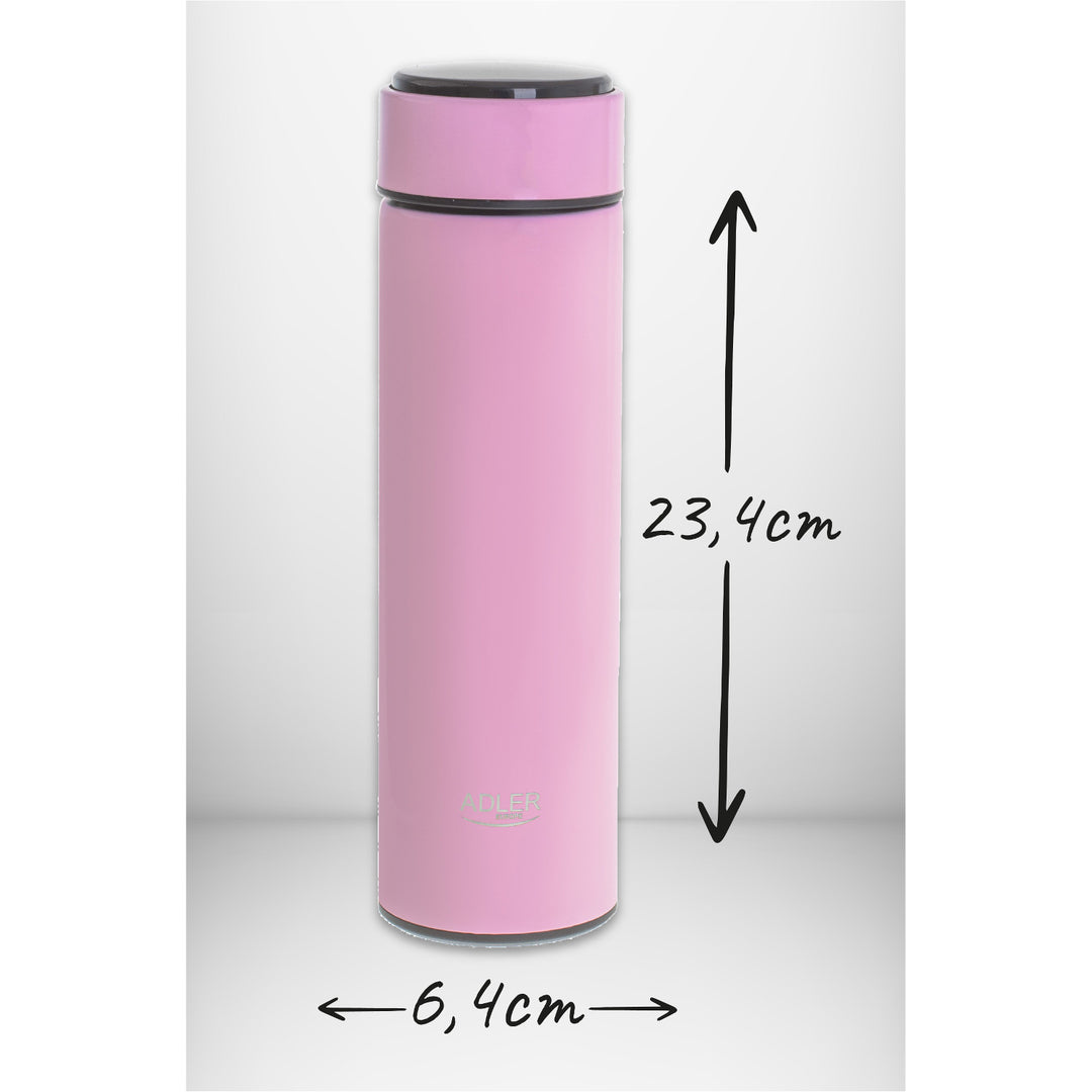 Thermos Adler, écran tactile LED, capacité 473 ml, couleur rose, AD 4506