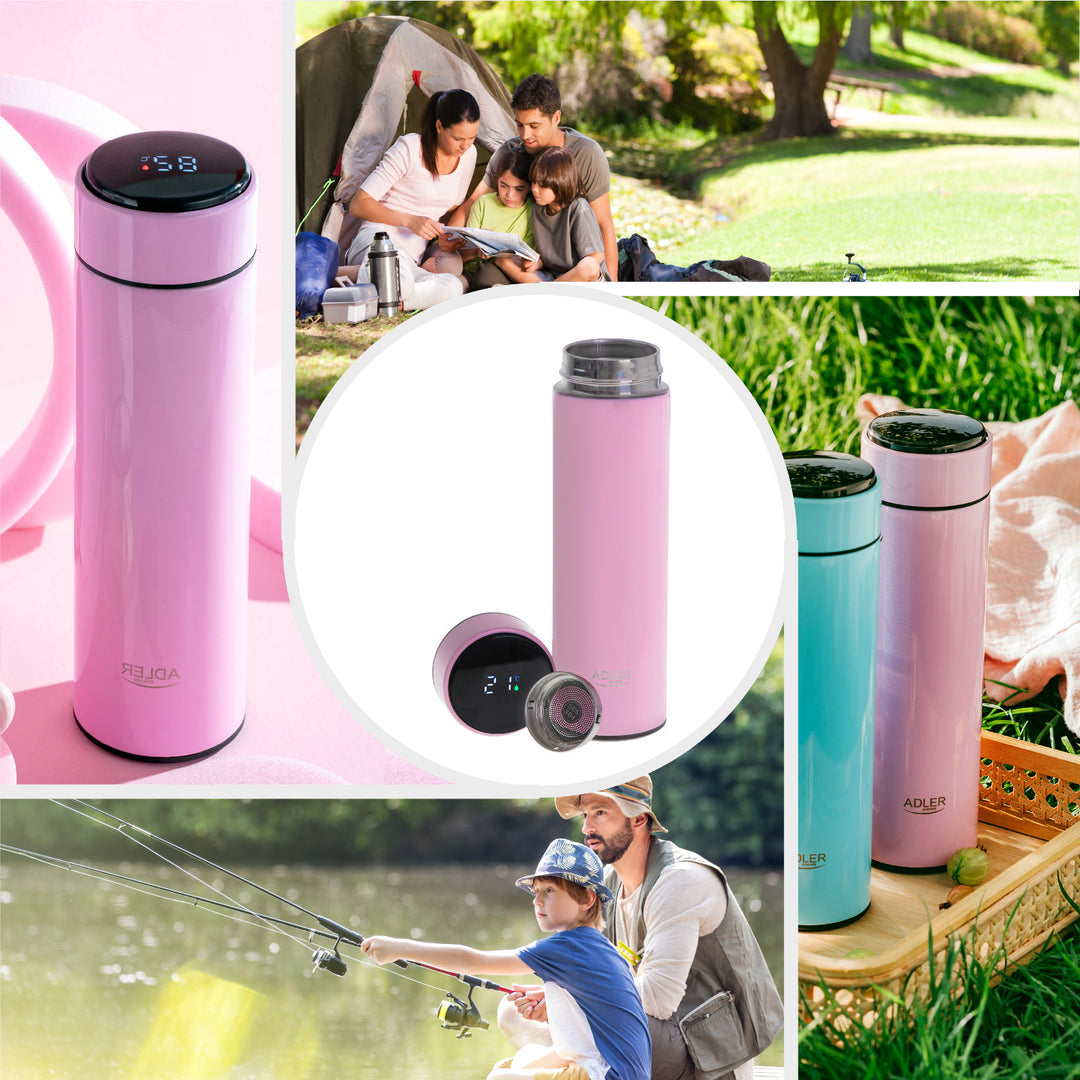 Thermos Adler, écran tactile LED, capacité 473 ml, couleur rose, AD 4506