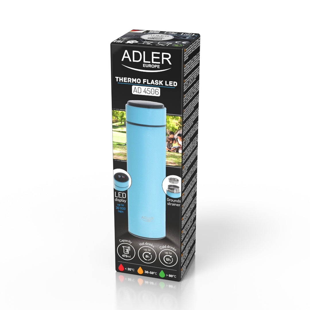 Thermos Adler, écran tactile LED, capacité 473 ml, couleur bleue, AD 4506