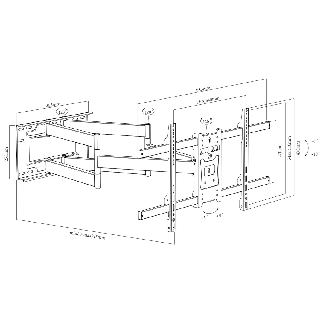 Support TV Maclean, max VESA 800x400, 37-70", 55kg, bras long 915mm, MC-986