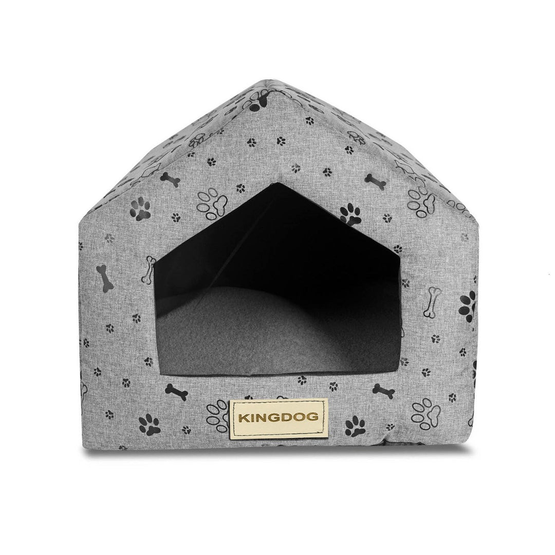 Tanière maison en éponge gris motif os noir 50x40cm h38cm Kingdog
