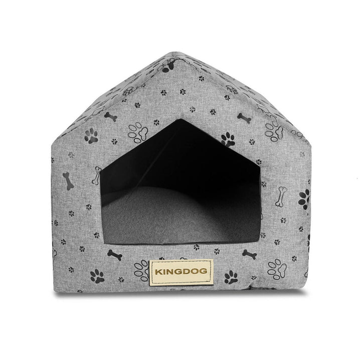 Tanière maison en éponge gris motif os noir 50x40cm h38cm Kingdog