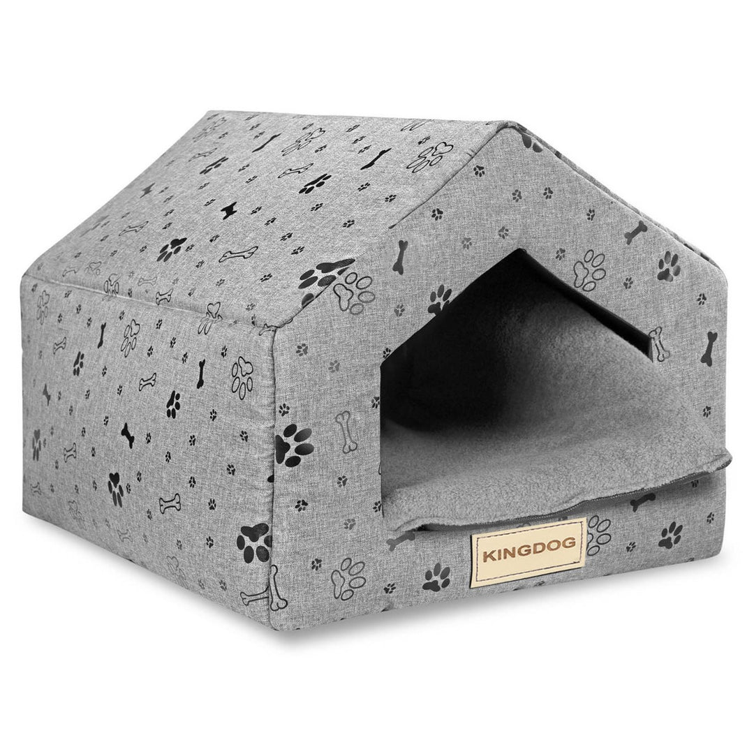Tanière maison en éponge gris motif os noir 50x40cm h38cm Kingdog