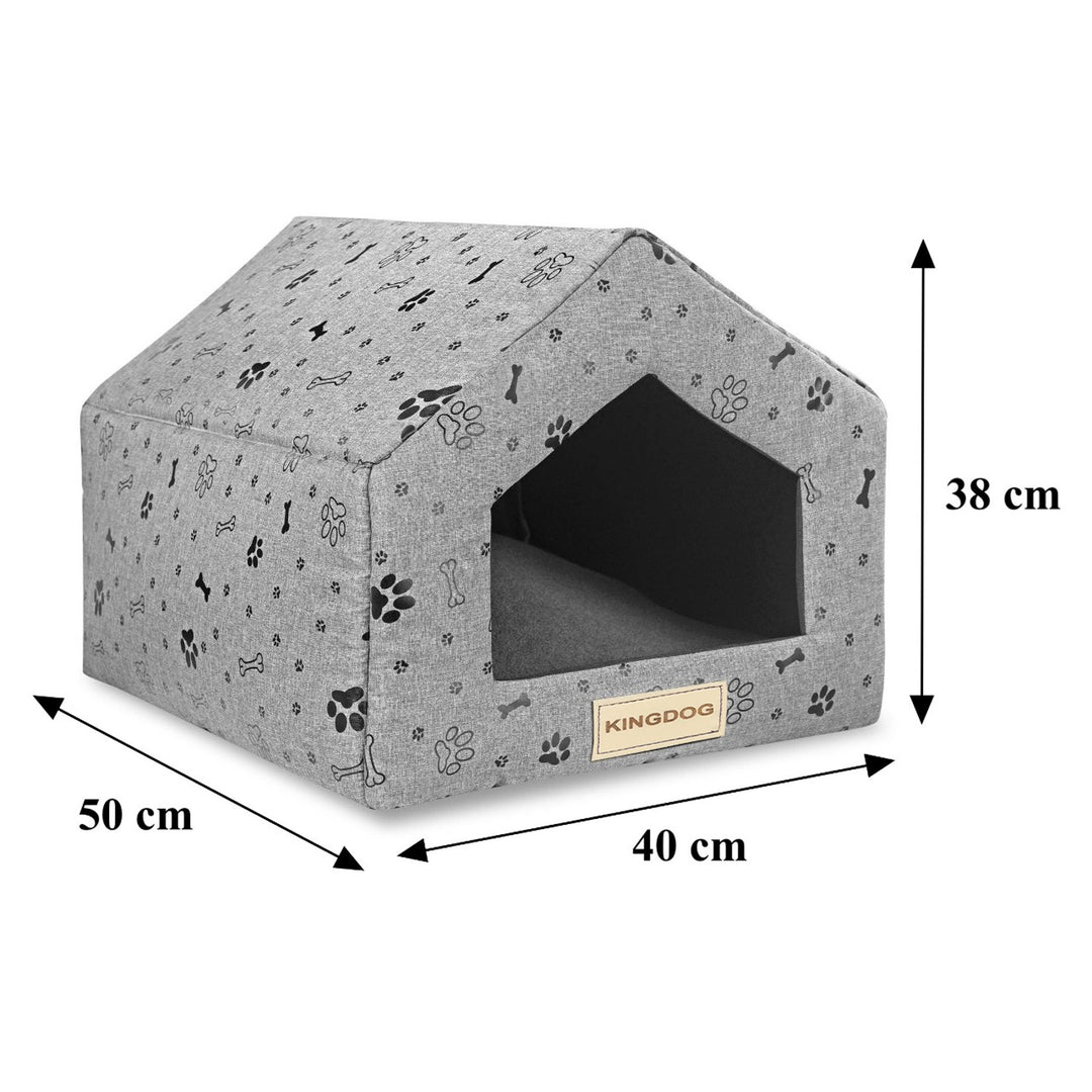 Tanière maison en éponge gris motif os noir 50x40cm h38cm Kingdog