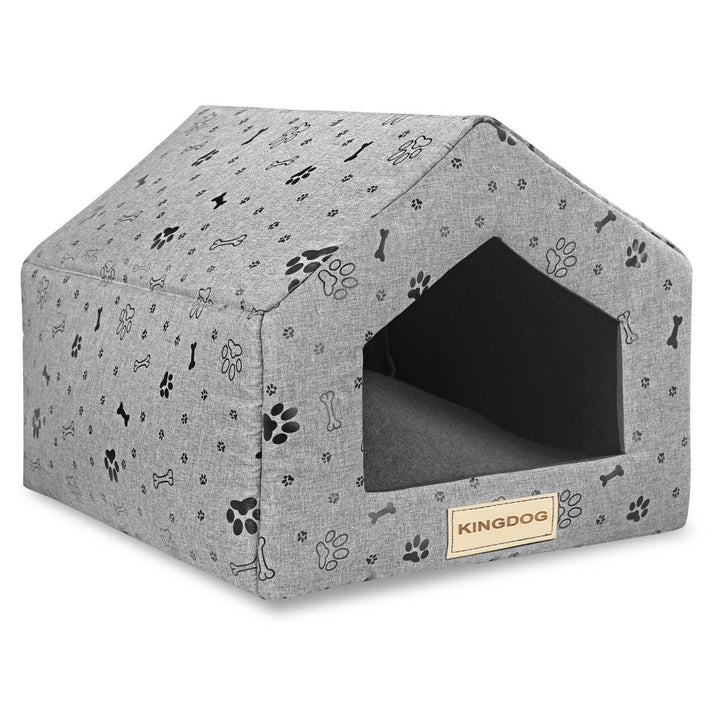 Tanière maison en éponge gris motif os noir 50x40cm h38cm Kingdog