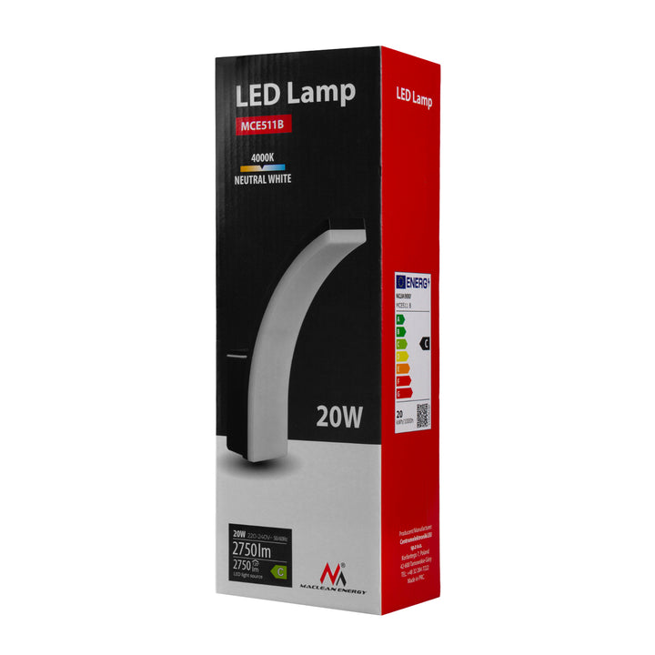 Maclean Zwarte LED-lamp 20W IP65 2750lm neutraal wit 4000K MCE511 B