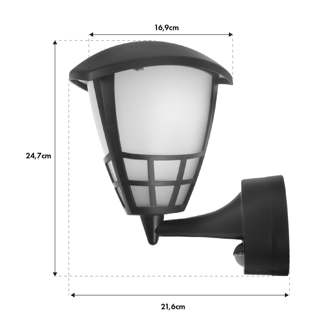 Wandlamp met detector Maclean MCE518 B 1xE27 zwart IP65 max 60W