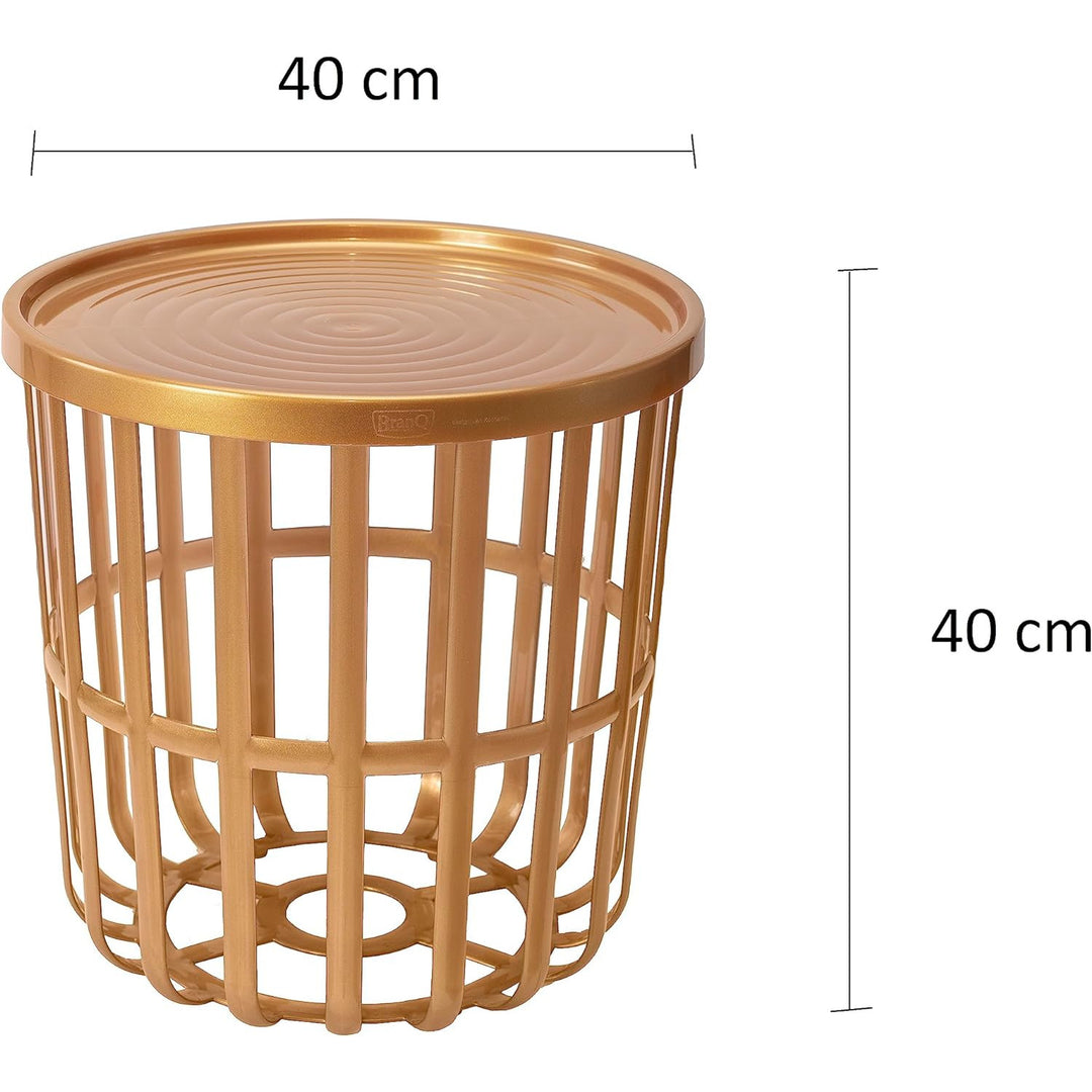 Table Branq, ronde, avec panier de rangement, or, zen 1850