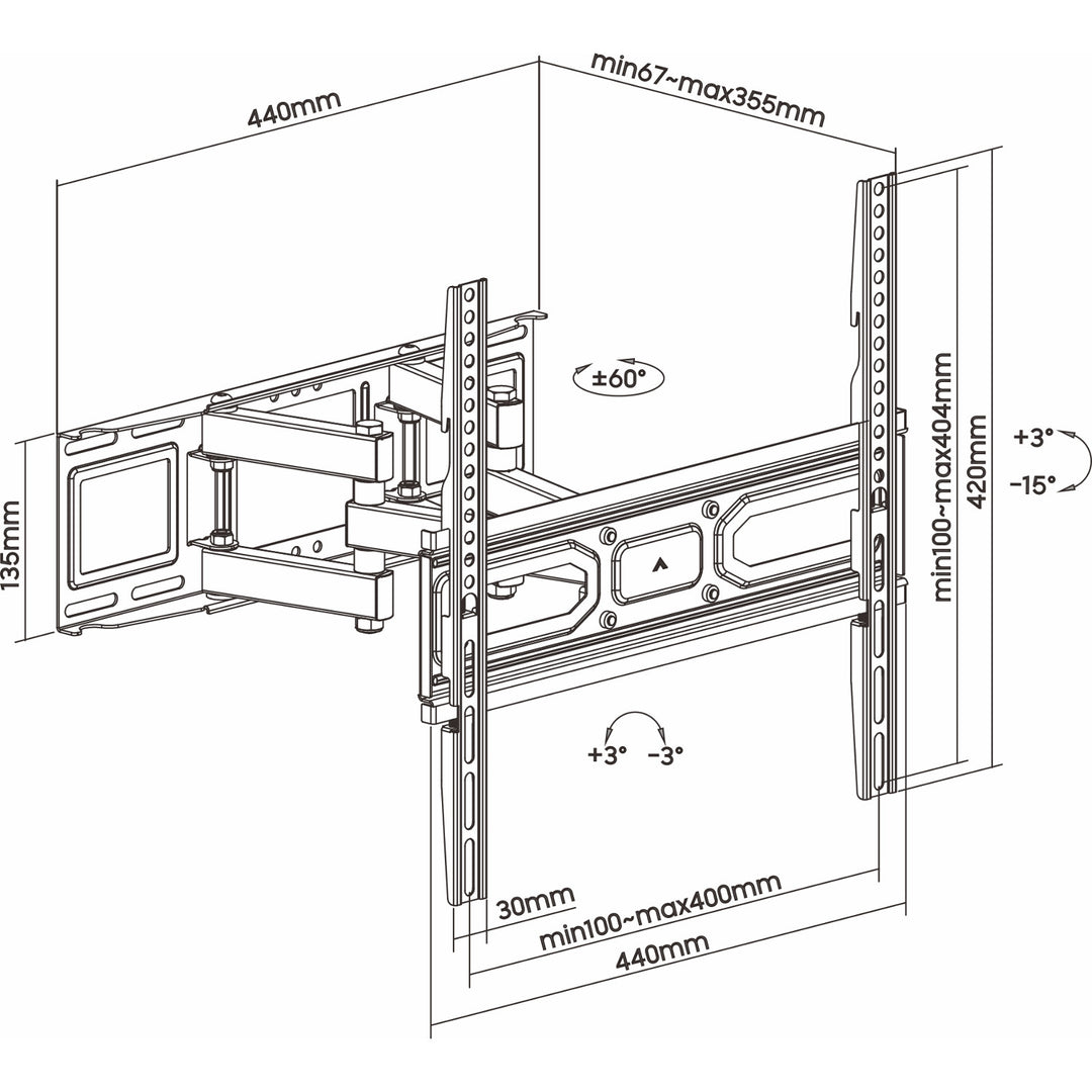 ART Support TV, 32-70'', 40kg, noir, VESA 400x400, AR-89