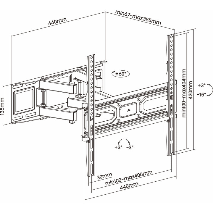 ART Support TV, 32-70'', 40kg, noir, VESA 400x400, AR-89
