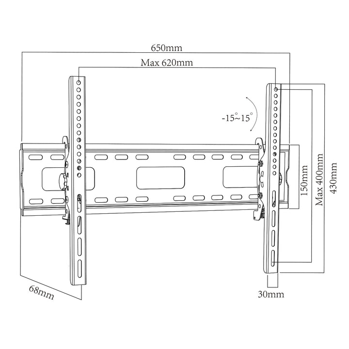 Maclean MC-421 TV-muurbeugel max VESA 600x400, 32-90" 80kg kantelverstelling +15°~-15°