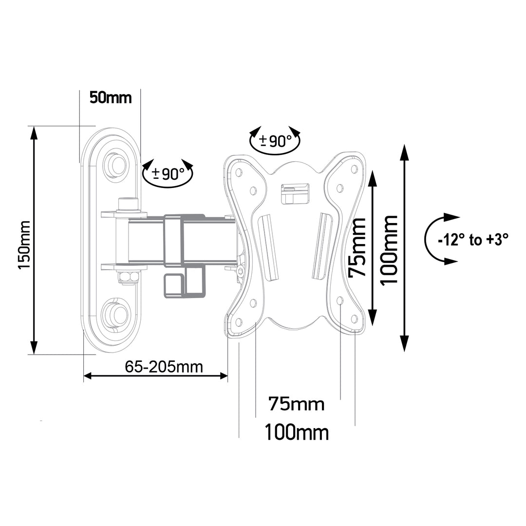 Maclean MC-416 Ondersteuning voor TV of monitor max. VESA 100x100 13-32" 30kg zwart