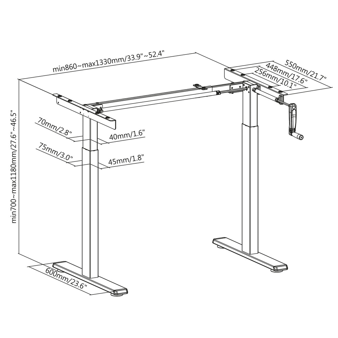 Maclean Bureau, Handmatige Hoogteverstelling, Zonder Blad, Voor Staan en Zitten, Max. 60kg, Max. Hoogte 120cm, MC-790NG