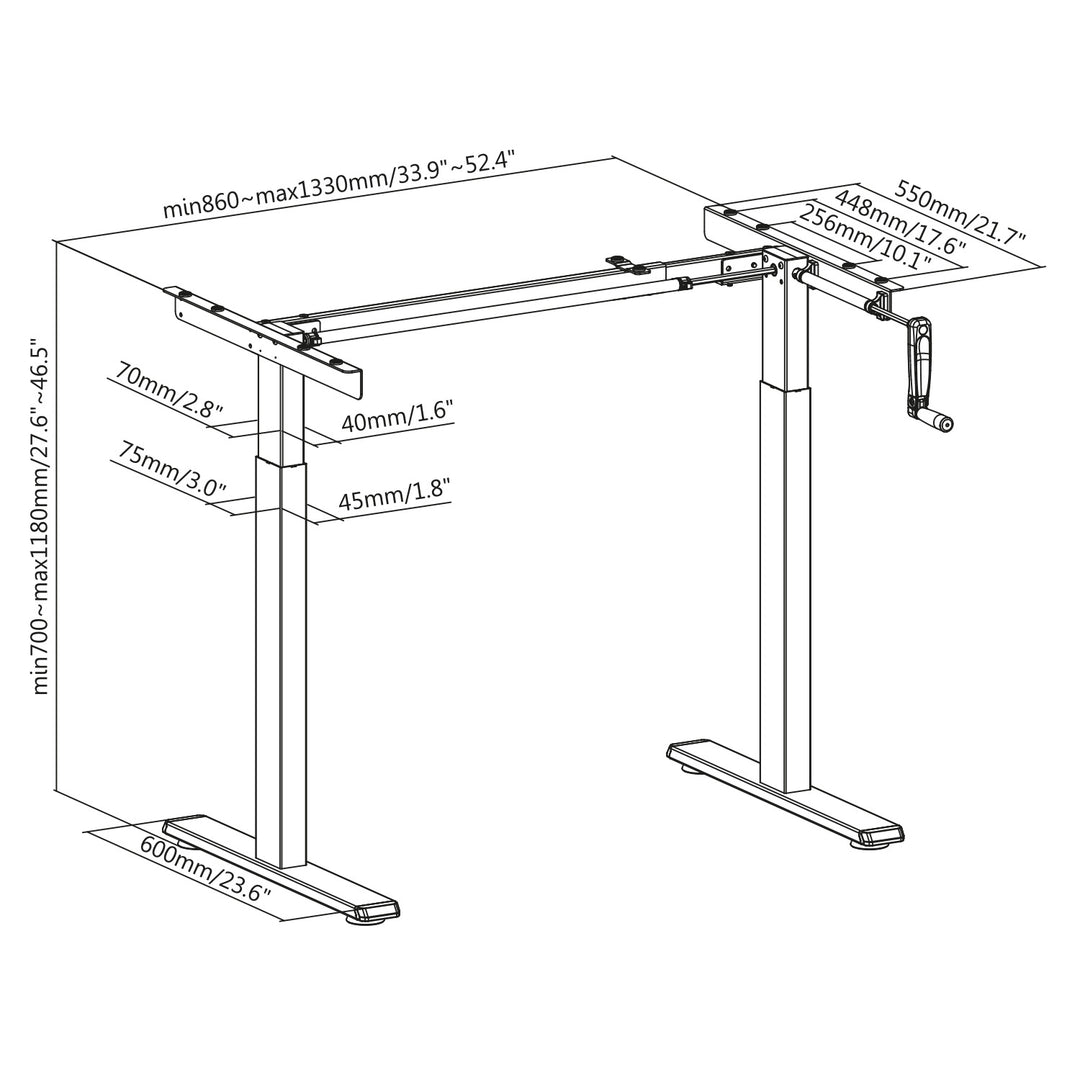 Bureau Maclean, réglage manuel de la hauteur, sans plateau, pour debout et assis, max 60kg, hauteur max 120cm, MC-790NB