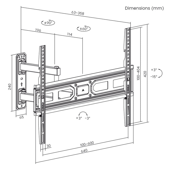 Maclean TV-beugel, max VESA 600x400, 37-70", 35kg, MC-798N