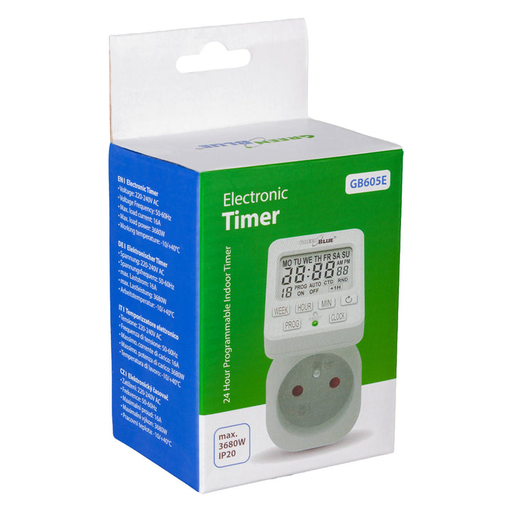 GreenBlue timer digitale klok, programmeur - timer, max. belasting 16A, IP20, GB605 E