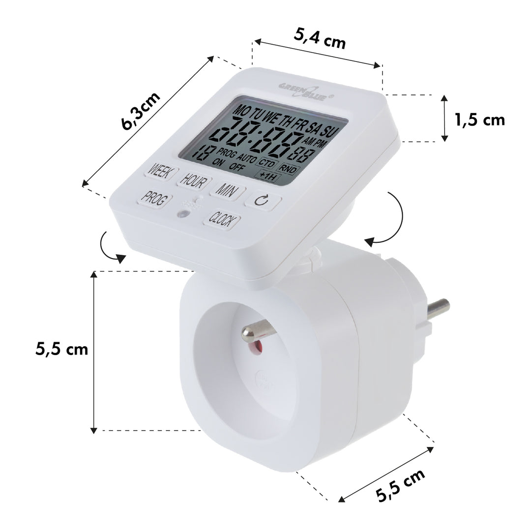 GreenBlue timer digitale klok, programmeur - timer, max. belasting 16A, IP20, GB605 E