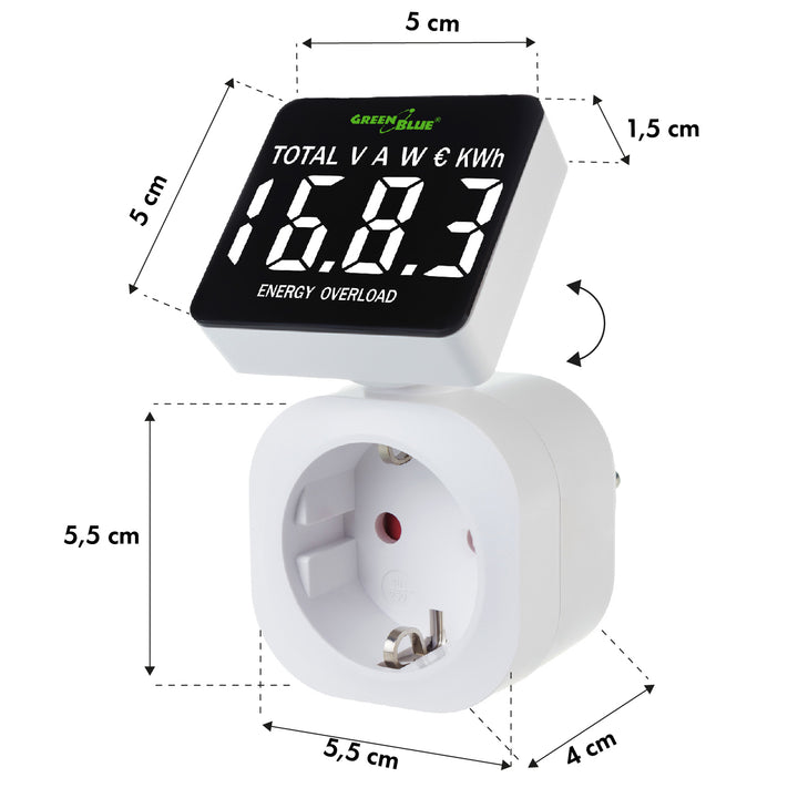 GreenBlue GB620 F Wattmeter energiemeter 16A max. 3680W secundair geheugen