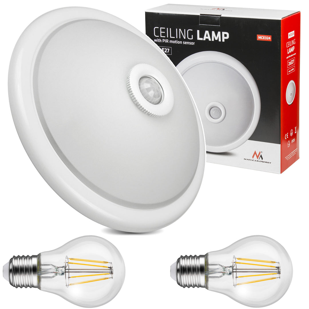 Plafond met Maclean PIR-sensor, plafond, met LED-lichtbron, 2x max. 40W, E27, 220-240V~ 50/60Hz, MCE324 + 2xMCE266