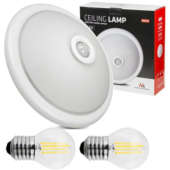 Plafond met Maclean PIR-sensor, plafond, met LED-lichtbron, 2x max. 40W, E27, 220-240V~ 50/60Hz, MCE324 + 2xMCE283