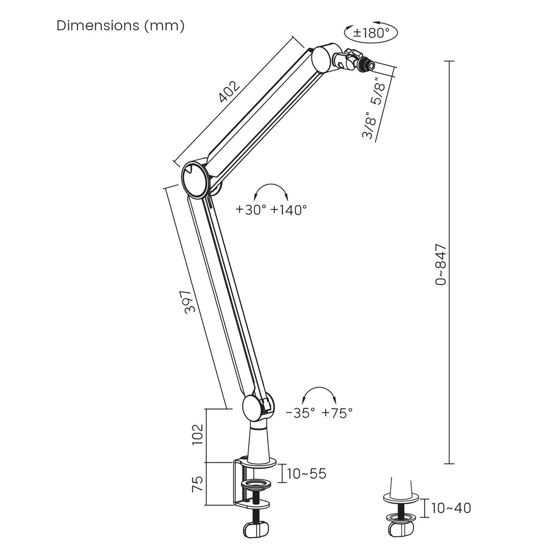 Microfoonhouder 3/8" en 5/8" NanoRS, max. 1 kg, RS421