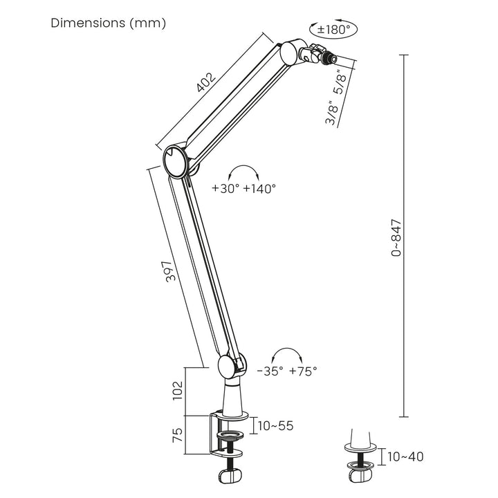 Microfoonhouder 3/8" en 5/8" NanoRS, max. 1 kg, RS421